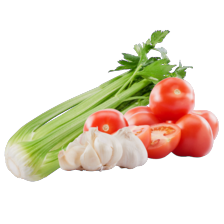 Bleekselderij, ronde tomaten of verse knoflook